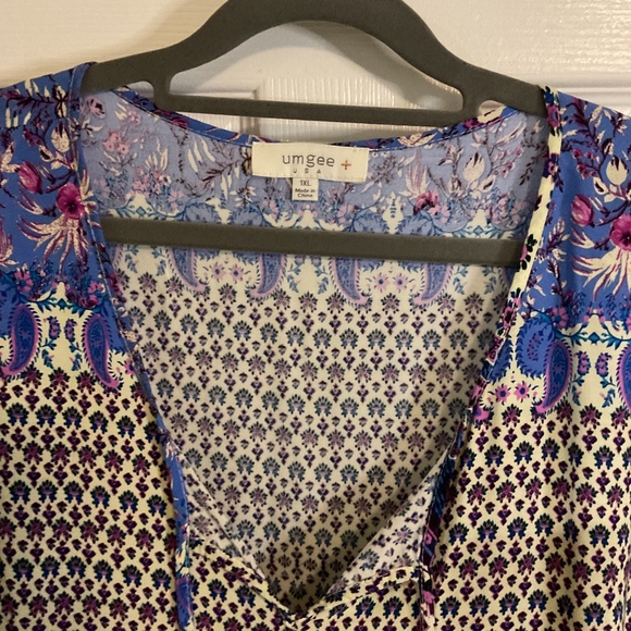 Umgee Long-Sleeve Blue Floral Peasant Tunic Dress - Picture 2 of 6